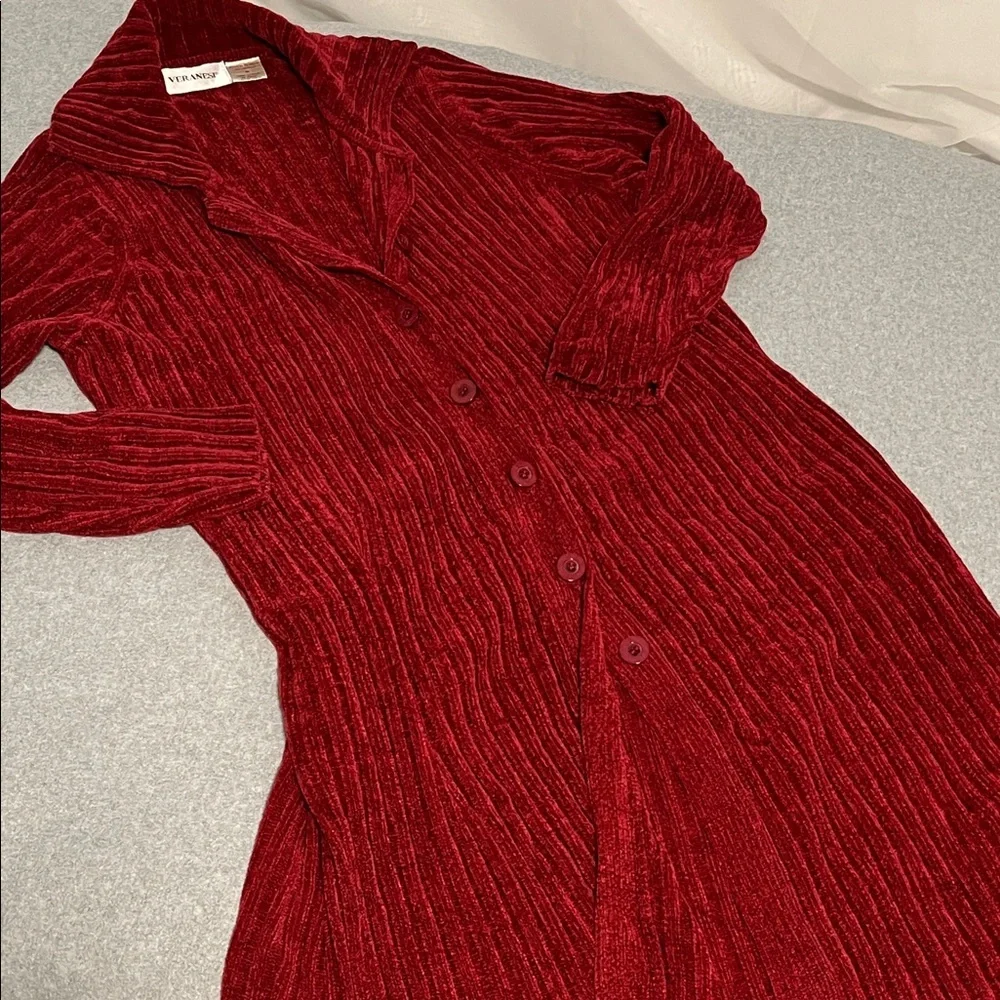 Red Duster Cardigan Sweater Medium Chenille Button Christmas Holiday Lounge